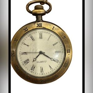 Vintage Style Pocket Watch Necklace in Brass Tone